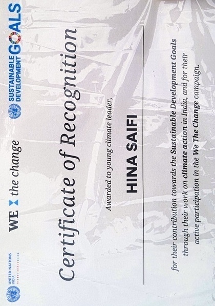 Certificate of Recognition By United Nations